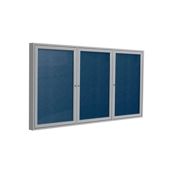 Ghent Enclosed Bulletin Board, Outdoor, 3 Door, 72"W x 36"H, Navy Vinyl/Silver Frame PA33672VX-195 - main